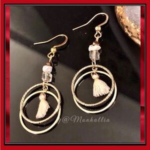 NEW GOLD BOHO HIPPIE HOOP TASSEL ABSTRACT ROPE PEARL BEAD MODERN EARRINGS